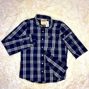 Hollister button down shirt white and blue plaid pattern size large brand new